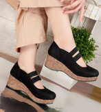 خرید کفش زنانه لژدار طبی زیره قهوه ای دوبند استرج لژ 5سانت خرید از تولیدی کفش زنانه