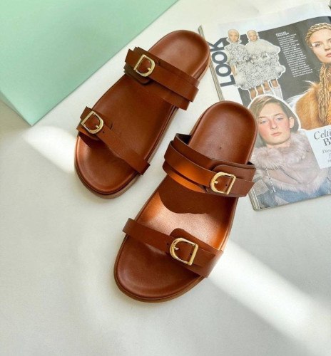 خرید صندل زنانه عسلی تخت دو سگک