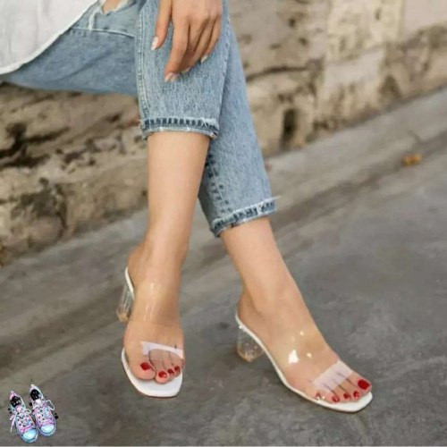 صندل طلقی سفید پاشنه دار زنانه