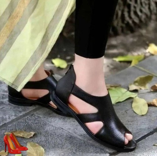 صندل زنانه لیزری تخت مشکی روباز