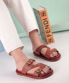 صندل زنانه عسلی دو سگک