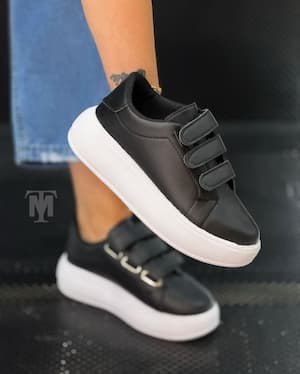 کتونی سه چسب زنانه مشکی لژدار