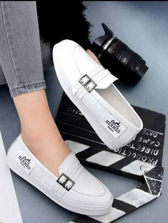 خرید کفش کالج زنانه سفید لژدار شیک و سبک