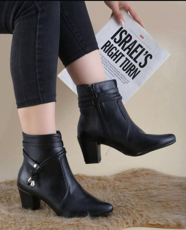 بوت زنانه پاشنه دار مشکی بغل زیپ دار پر فروش